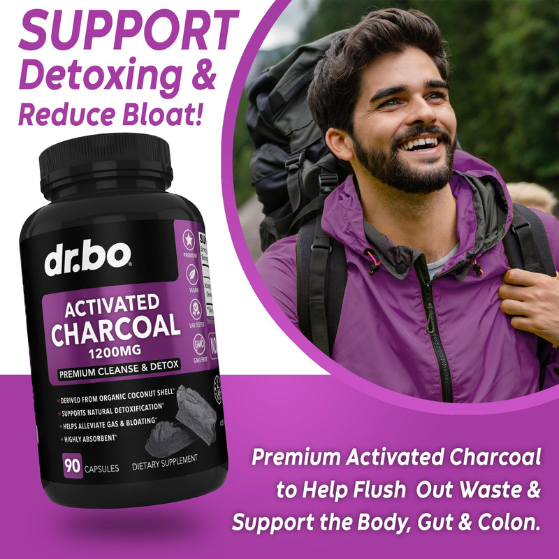 [Australia] - Activated Charcoal Capsules Cleanse Detox - 1200mg Organic Coconut Charcoal Pills for Stomach Gas and Bloating Relief for Men Women Kids - Active Charcoal Capsules Powder Binder Supplements for Gut 