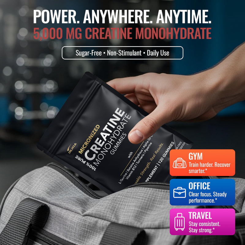 Creatine Monohydrate Gummies for Men & Women - Sugar Free & Vegan Advanced Formula W/L-Taurine + Vitamin B12 - for Muscle Strength, Muscles Builder, Recovery, Energy Boost, Pre-Workout Supplement Blueberry 120 Count (Pack of 1)