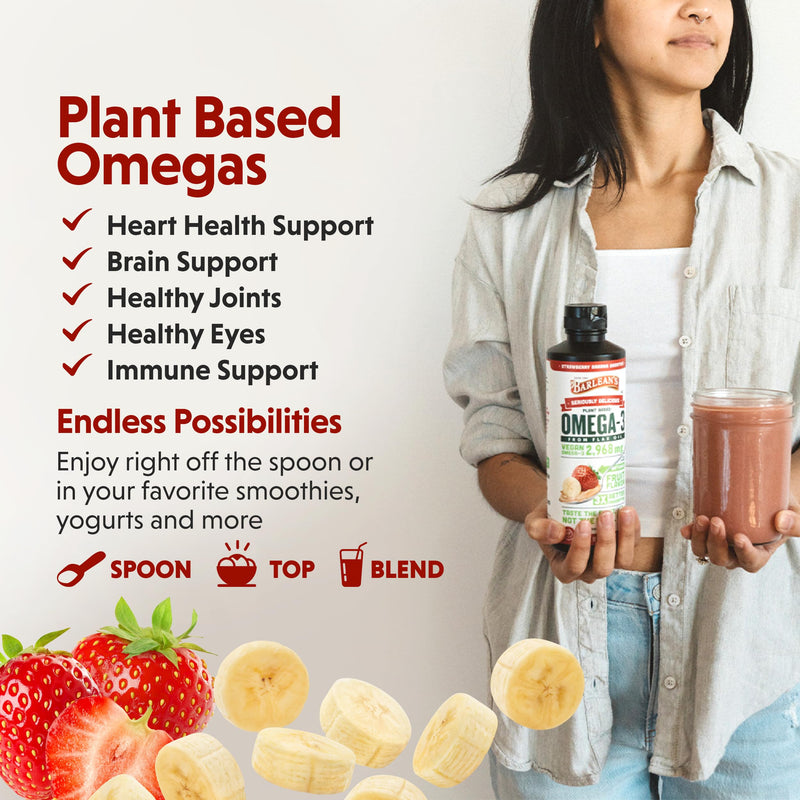 [Australia] - Barlean's Strawberry Banana Omega 3 Liquid Flaxseed Oil with 2,968 mg Vegan Omegas 3 6 9, Smoothie Supplements for Kids & Adults from Cold Pressed Flax Seed Oil, Non-GMO & Gluten Free, 16 oz Strawberry Banana Smoothie 1 Pound (Pack of 1) 