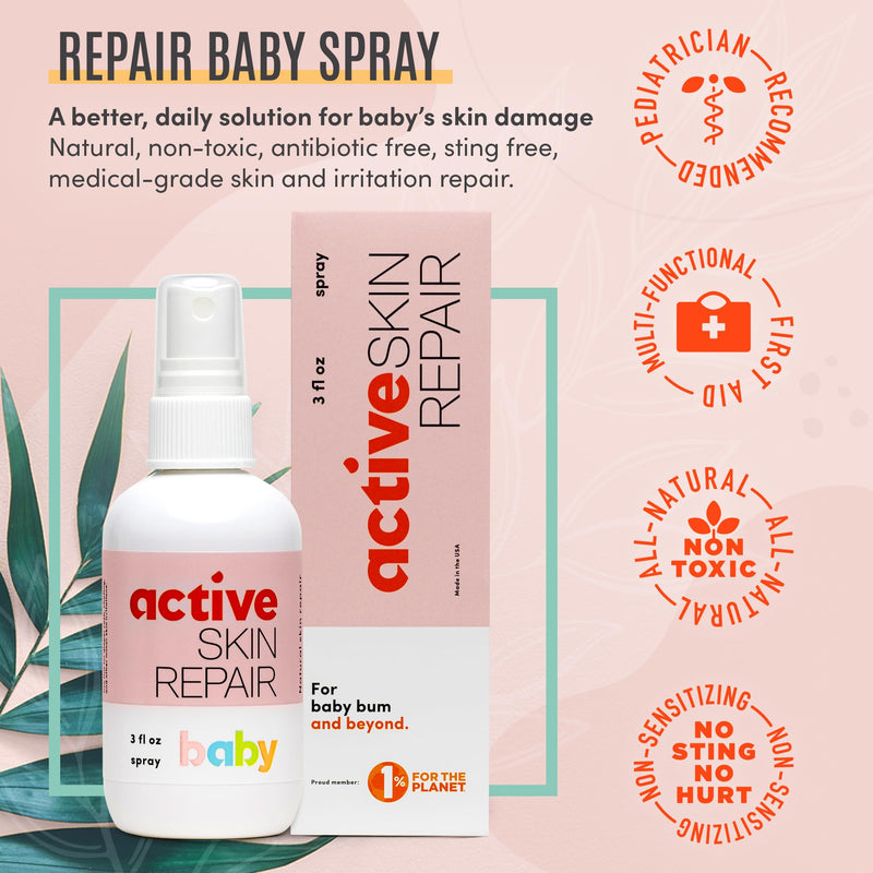 [Australia] - Active Skin Repair Natural, Non-Toxic, No Sting Baby Spray First Aid Safe For Use on Diaper Rash, Baby Acne, Eczema, Cuts, Wounds, Scrapes, and Other Skin Irritations (3 oz. Spray) 