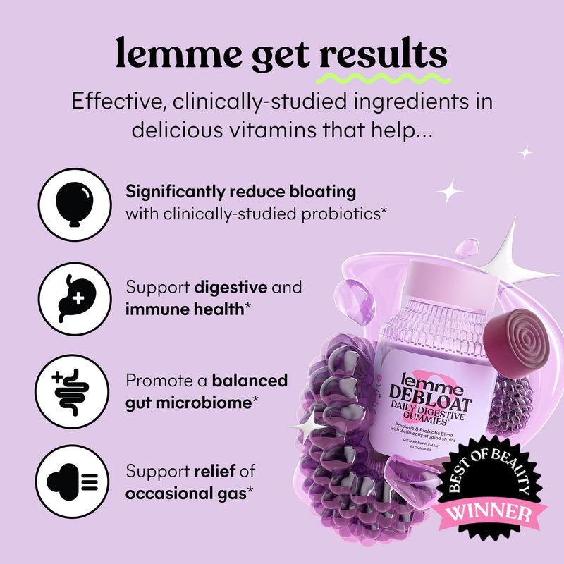 [Australia] - Lemme Debloat - Digestive & Gut Health Gummies with 2 Clinically Studied Probiotics & Prebiotic, 3 Billion CFUs - Vegan, Gluten Free, Non GMO, BlackBerry Flavor (60 Count) 60 Count (Pack of 1) 