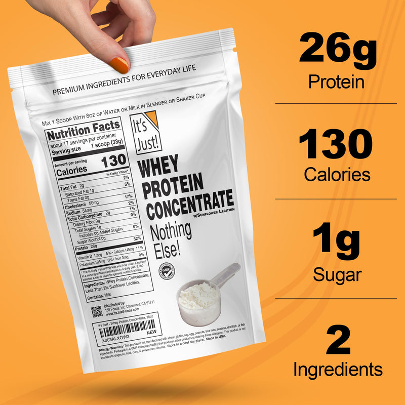 [Australia] - It's Just! - 100% Whey Protein Concentrate, Made in USA, No RBST/rBGH Hormones, Premium WPC-80, No Added Flavors or Artificial Sweeteners (1.25 Pound, Unflavored) 1.25 Pound (Pack of 1) 