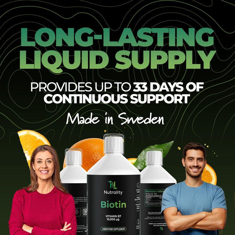 Liquid Biotin 10,000mcg | Orange Flavour | 33 Day Supply | 500ml | Hair Growth Vitamins & Biotin Supplements | Extra Strength Vitamin C & B7 for Hair, Skin & Nails | 3X Absorption