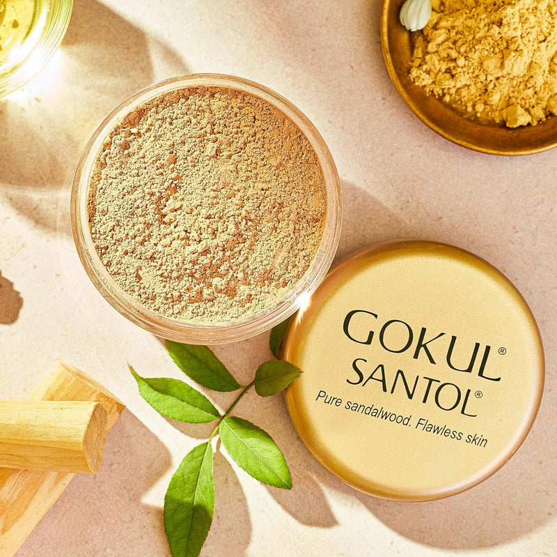 Face Powder Sandalwood Chandan Makeup Powder by Gokul, Natural Face Powder for All Skin Types, 10g-100% Pure sandalwood from India's Mysore Sandal Trees.