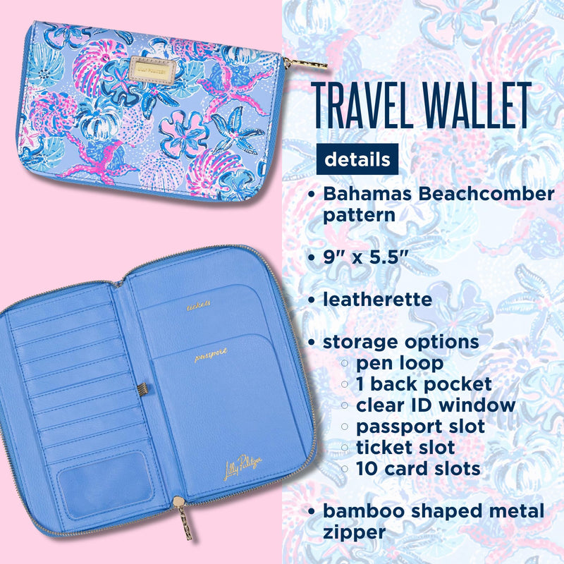 Lilly Pulitzer Travel Wallet Passport Holder, Vegan Leather Wristlet Wallet for Women, Travel Document Organizer, Bahamas Beachcomber