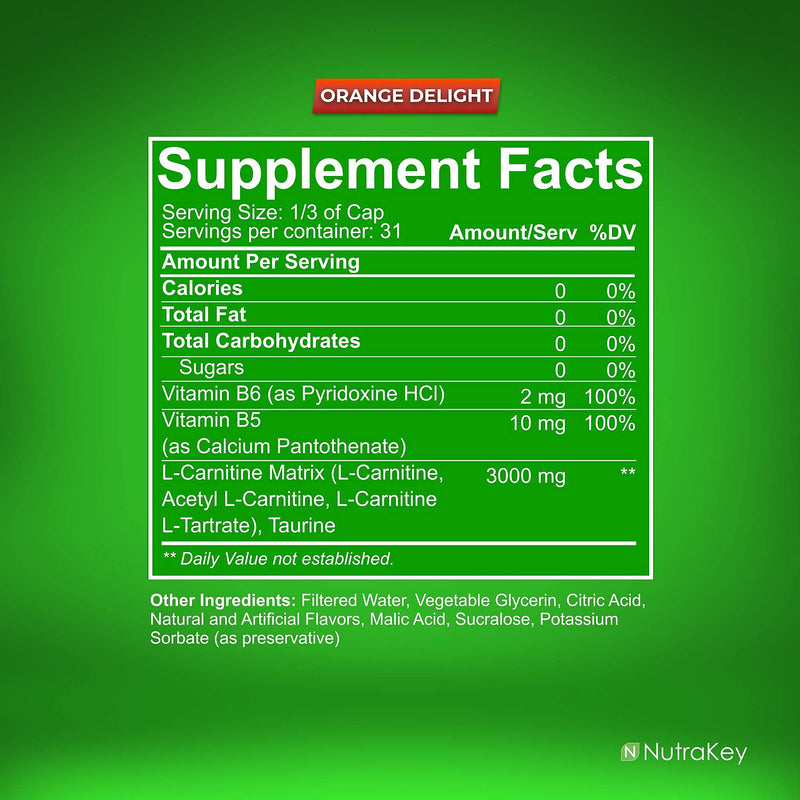 [Australia] - NutraKey L-Carnitine 3000mg, No Sugar, Gluten Free, Turn Into Fuel, (Orange Delight) 31 Servings 