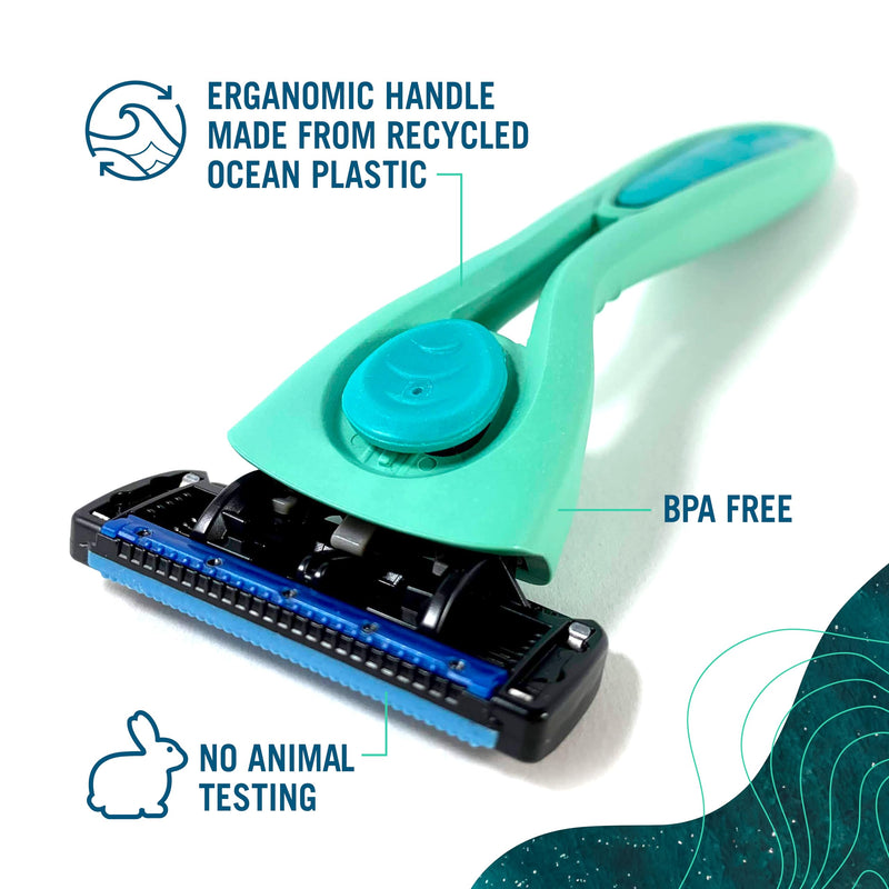 [Australia] - Preserve POPi Shave 5 Razor System Made with Recycled Ocean Plastic and 5-blade cartridge, Coral Pink, 1 Count Recycled Ocean Plastic: Coral Pink 