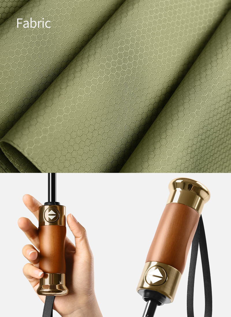 Rain Cats Large 45/50 Inch Umbrellas for rain Strong10 Ribs Fiberglass Umbrella Windproof Wabig Compact Automatic portable Folding Travel Thick Fabric Wood handle A-Olive 41 inches in diameter
