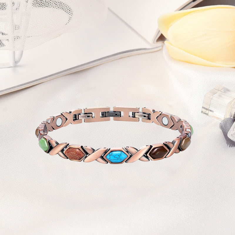 [Australia] - Magnetic Copper Bracelet for Women - Turquoise, 3500 Gauss, Rhombic-Shaped (2 Pcs) 