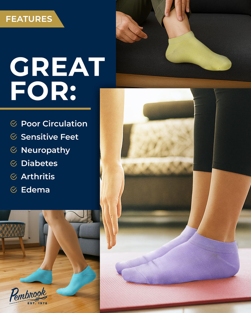 [Australia] - Pembrook Bamboo Viscose Ankle Diabetic Socks for Women and Men - 6 Pairs | Moisture-Wicking, Super Soft, Non Binding Pastel Colors - 6 Pairs Medium 