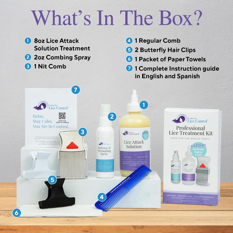 [Australia] - Kapow! All-in-One Head Lice Treatment Kit for Family, Lice Treatment for Kids & Adults, 7-Pack Lice Treatment Extra Strength Family, Lice Kit with Sensitive Scalp Lice Shampoo, Spray, & Lice Combs 