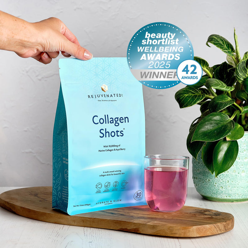 Rejuvenated Collagen Shots - 10,000 mg Marine Collagen Supplement Drink with Antioxidants, Vitamins & Hyaluronic Acid (30 Servings) Collagen Shots - 30 Servings