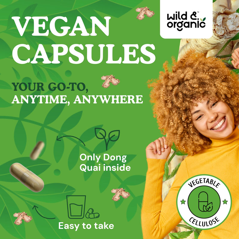 [Australia] - Wild & Organic Dong Quai Capsules for Women - 1000 mg per Serving - Dong Quai Root Supplement - 30-Day Supply - Traditional Angelica Sinensis - Non-GMO, Vegan - 60 Count 