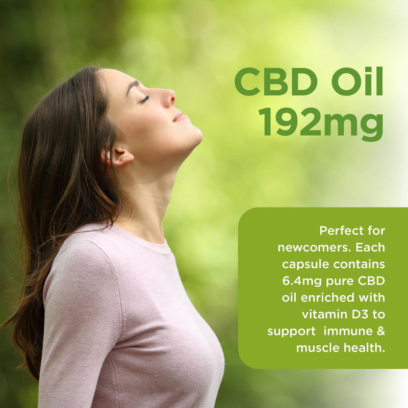 Healthspan CBD Oil Capsules 192mg | 6.4 mg Pure CBD Oil Capsules | 192 mg CBD per Pack | Enriched with Vitamin D | Supports Your Muscles