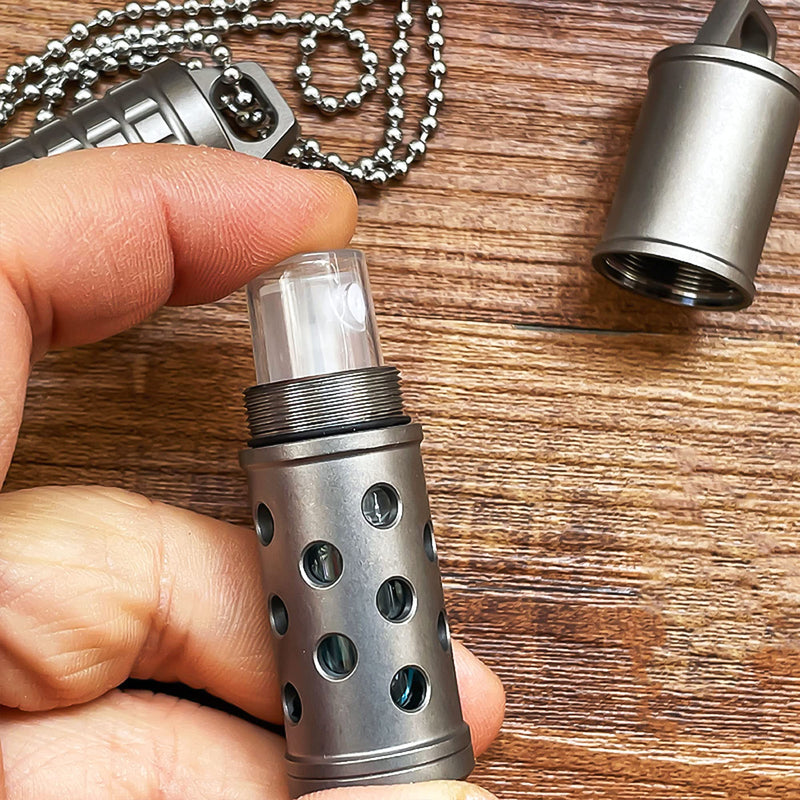 EDC Titanium Perfume Case and Make-Up Bottle and Glass Storage Jar Can be Used as A Keychain Small Items or Pendant Hollowed out version