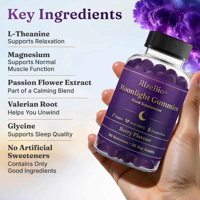Bedtime Gummies for Adults - L- Theanine, Magnesium, Valerian Root & Passion Flower - Supports Relaxation & Sleep Support - Vegan - 60 Gummies (30 Servings)