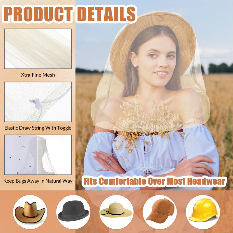 [Australia] - HESTYA 4 Pack Mosquito Net Mesh for Head Face Neck Fly Netting Hood from Bugs Gnats No See Net with Carry Bags for Outdoor(Beige) Beige 