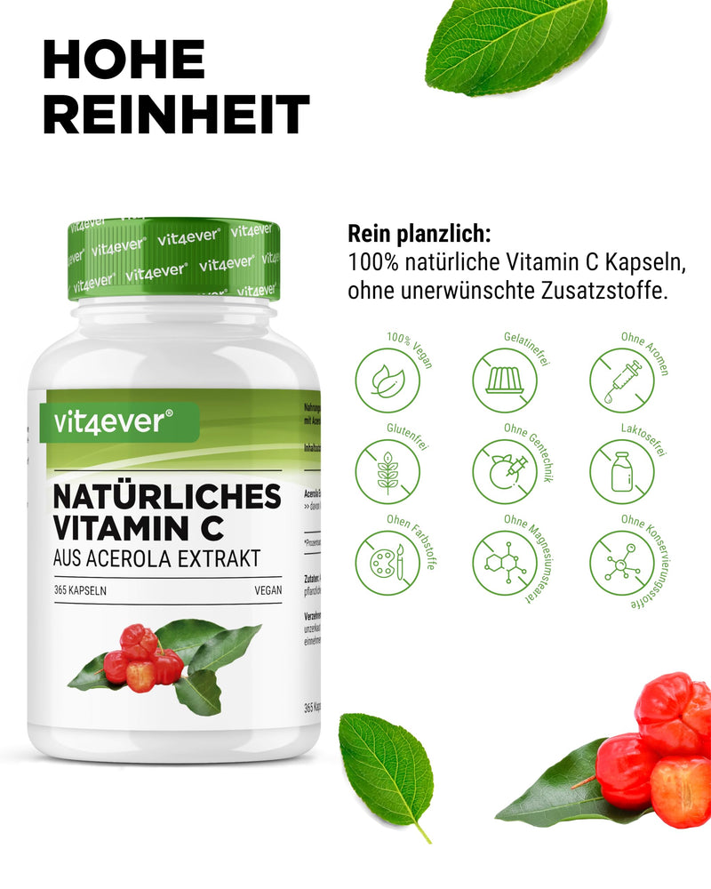 [Australia] - Natural vitamin C from acerola extract - 365 capsules - high dosage - premium raw material - without unwanted additives - vegan 