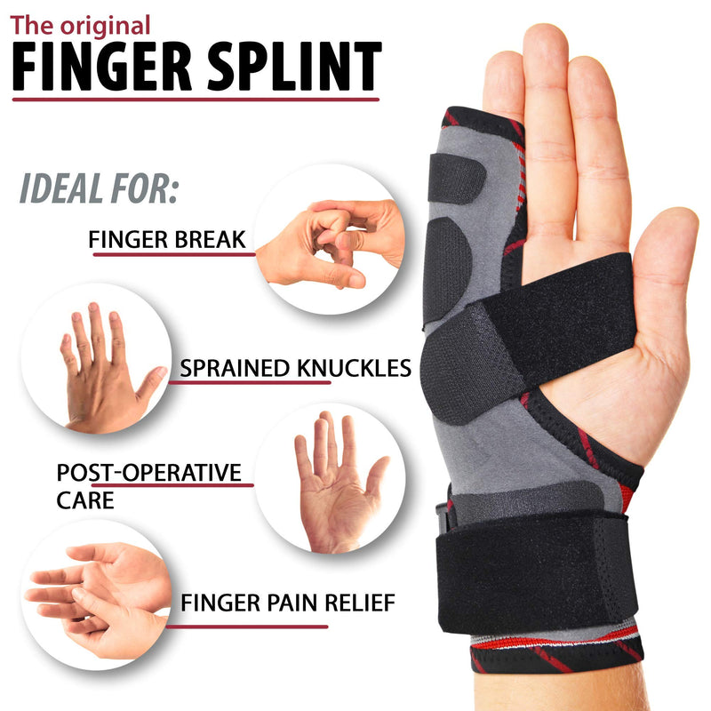 [Australia] - ORTONYX Pinky Finger Splint Wrist Immobilizer Brace - Boxer Fracture for 4th & 5th Finger, Ulnar Gutter Support, Metacarpal Tunnel Syndrome, Breathable & Adjustable for Left or Right Hand / KB434 Gray One size Gray/Red/Black 
