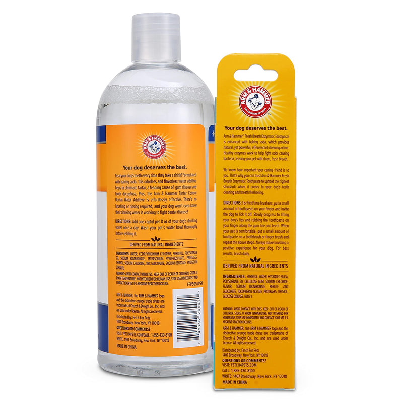 Arm & Hammer for Pets Combo Pack Dog Dental Tartar Control Water Additive and Fresh Breath Vanilla Ginger Enzymatic Toothpaste | Includes 16 Oz Dog Water Additive and 2.5 oz Dog Toothpaste - PawsPlanet Australia