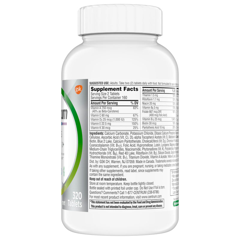 Centrum Minis Silver Multivitamin for Adults 50 and Over, 320 Tablets | Contains Vitamin D3, B Vitamins, Clinically Proven to Support Memory as You Age, GLP-1 Support Unflavored 320 Count (Pack of 1)