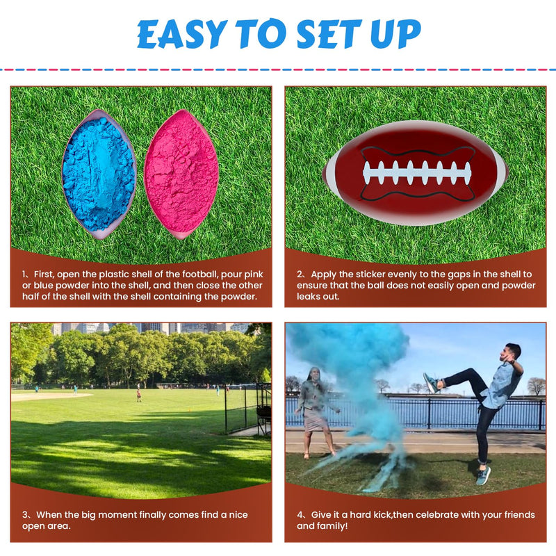 ZZPAKUE Gender Reveal Football Gender Reveal Kit Football with Powder Blue and Pink Boy or Girl Exploding Ball for Gender Reveal Games Baby Shower Party Supplies