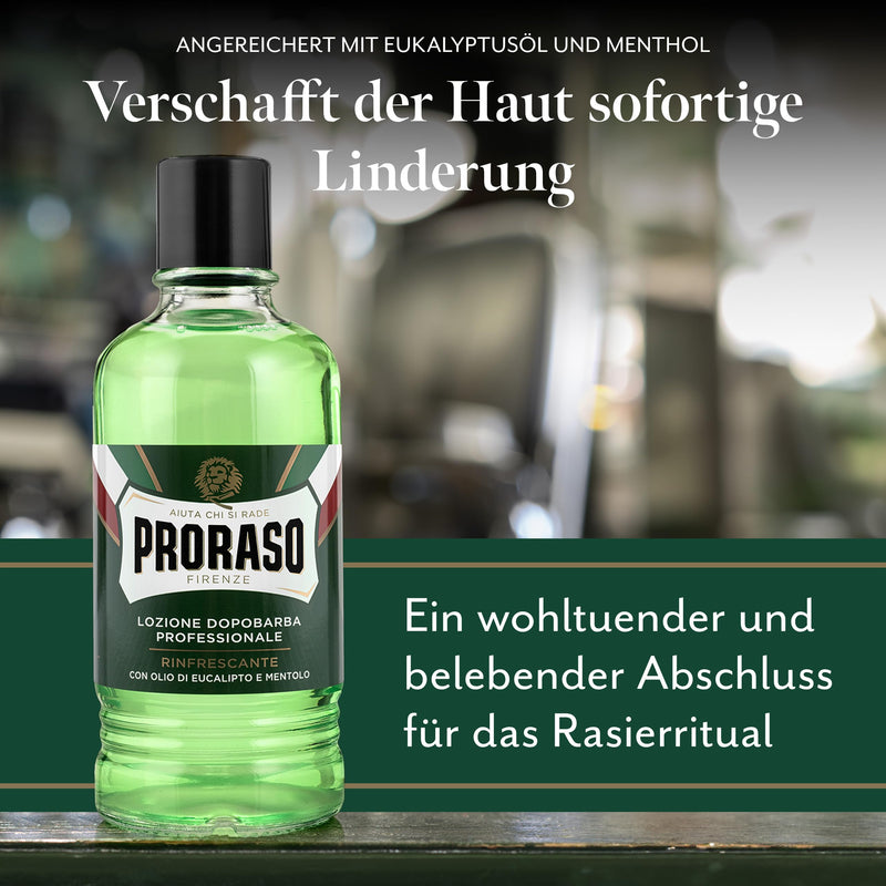 [Australia] - Proraso Professional After Shave Lotion Refreshing, Aftershave for Men with Eucalyptus Oil & Menthol, Helps Restore Skin Comfort, Made in Italy, 400 ml (Pack of 1) 