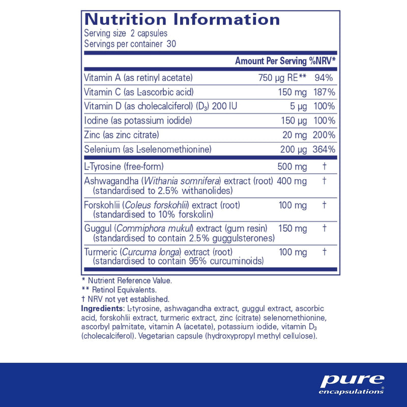 Pure Encapsulations Thyroid Support Complex - Blend of Vitamins and Minerals - Reduces Fatigue, Supports Energy and Thyroid Function - Includes Vitamin C, Iodine, Selenium, and Zinc - 60 Capsules 60 Count (Pack of 1)