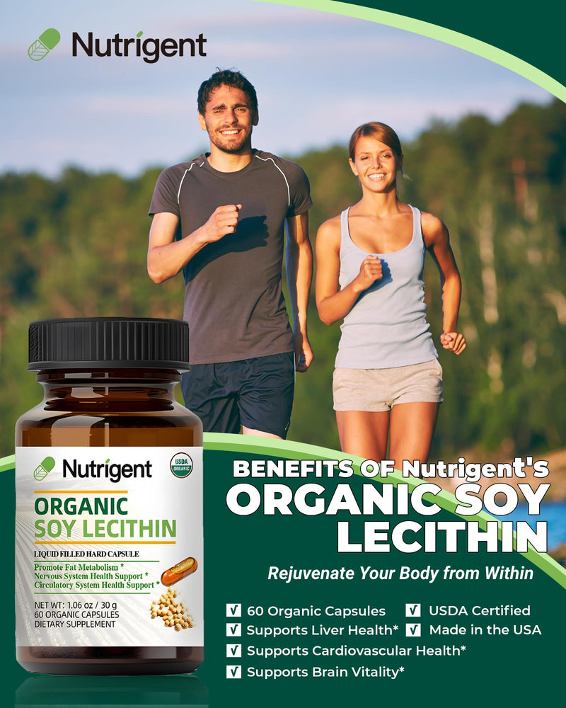 [Australia] - USDA Organic Soy Lecithin Supplement 800 mg, High Absorption Liquid Organic Capsules, Choline Lecithin Supplement for Brain & Liver Health Support, Non-GMO, Gluten Free, 60 Count 1 