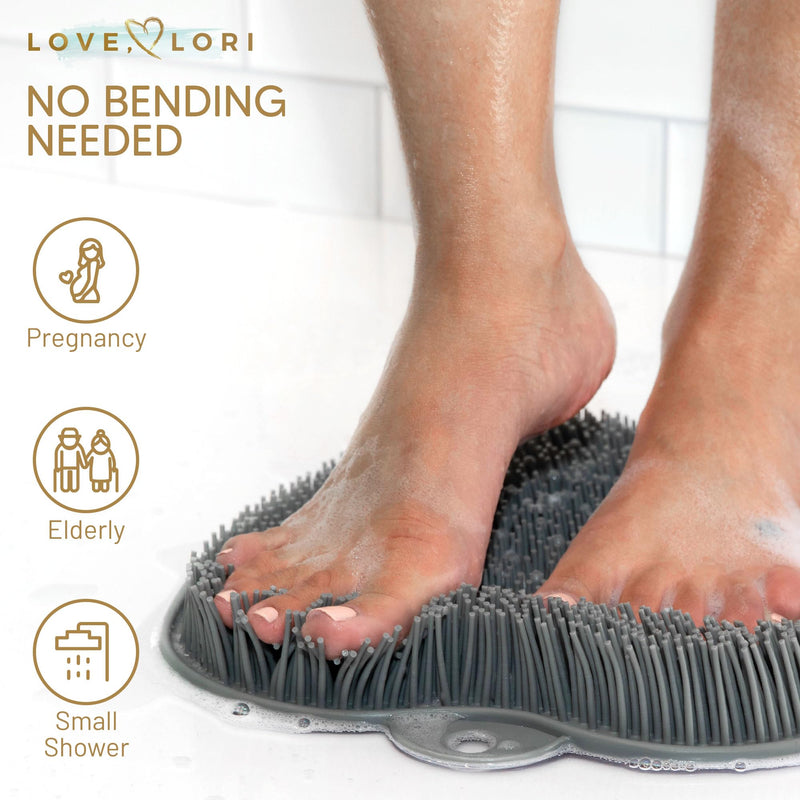 [Australia] - LOVE, LORI Shower Foot Scrubber Mat & Foot Massager with Non-Slip Suction Cups - Cleans, Smooths, Exfoliates & Messages Your Feet Without Bending -Shower Chair Friendly - Grey Large 
