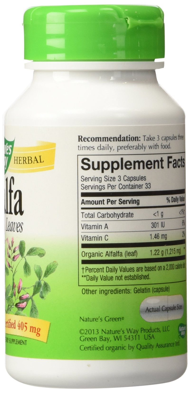 [Australia] - Nature's Way Alfalfa Leaves, 1,215 mg, 100 Vegetarian Capsules, Pack of 2 