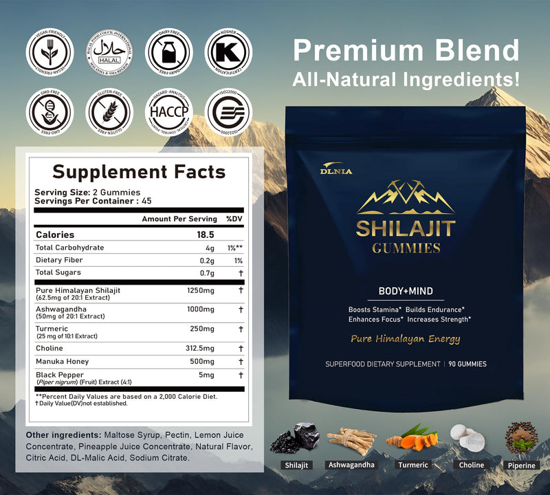 [Australia] - Shilajit Gummies with Ashwagandha, Seamoss, Turmeric - Organic, Zero Sugar & Vegan-Friendly Himalayan Shilajit for Men & Women - Energy, Calm Cosrtisol, Sleep, Immune Support & Overall Health 1 Count (Pack of 90) 