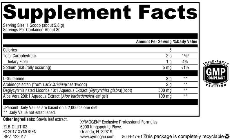 [Australia] - XYMOGEN GlutAloeMine Powder - Supports Gut Health - 3000 mg L Glutamine Powder with DGL Deglycyrrhizinated Licorice, Aloe Vera Extract, Arabinogalactan for GI Health (6.1 oz) 6.1 Ounce (Pack of 1) 