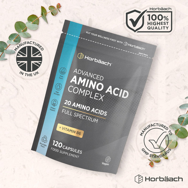 Amino Acid Supplement | Full Spectrum Complex | All BCAA & EAA Including Lysine & Arginine | All 20 Amino Acids | Free Form & Vegan | by Horbaach