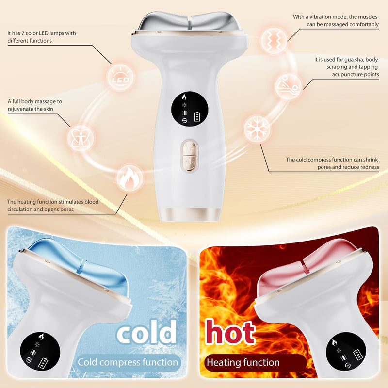 Upgraded Hot & Cold Dual Mode Face and Neck Beauty Massager, 7 in 1 LED Facial Sculptor, 7 Modes -Micro - Vibration - 7 Light -Heating -Ice Compress for Home Skin Care, Face Lift Device 7-in-1 Ice & Heating