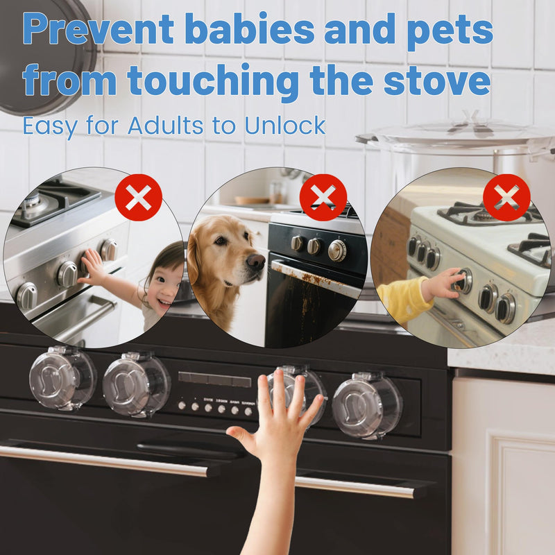 [Australia] - Stove Knob Safety Covers for Child Baby Proofing Kitchen Oven Knob Locks Universal Gas Burners Childproofing (5-Pack) White - Transparent 