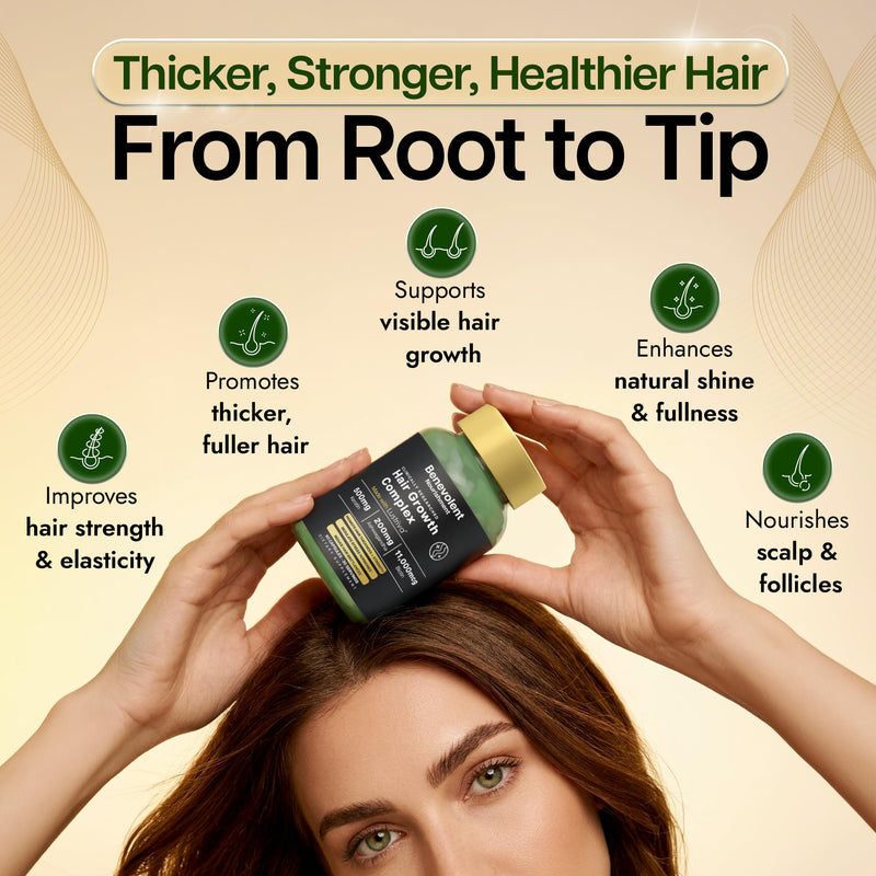Benevolent Lustriva Hair Growth Supplement with Keratin & Biotin – 90 Count | Advanced Hair Vitamins for Thicker-Looking, Stronger Strands, Support for Stress-Related Thinning in Women & Men 90 Count (Pack of 1)