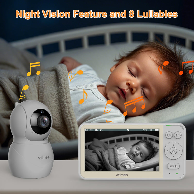 [Australia] - 5'' Video Baby Monitor No WiFi with 32-Hour Battery, 2-Way Talk Baby Camera Monitor VOX Pan-Tilt-Zoom Night Vision Temperature Display Alarm 8 Lullabies and 1000ft 