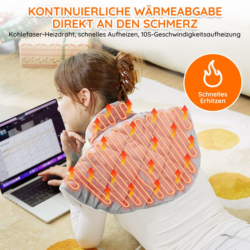 [Australia] - Weighted heating pad with automatic switch-off for back, shoulder, neck, quick-heating carbon fiber heating pad, micro-plush neck warmer, 6 heat levels, auto-off timer, Mia&Coco - gray (57x58cm) 57x58cm gray 