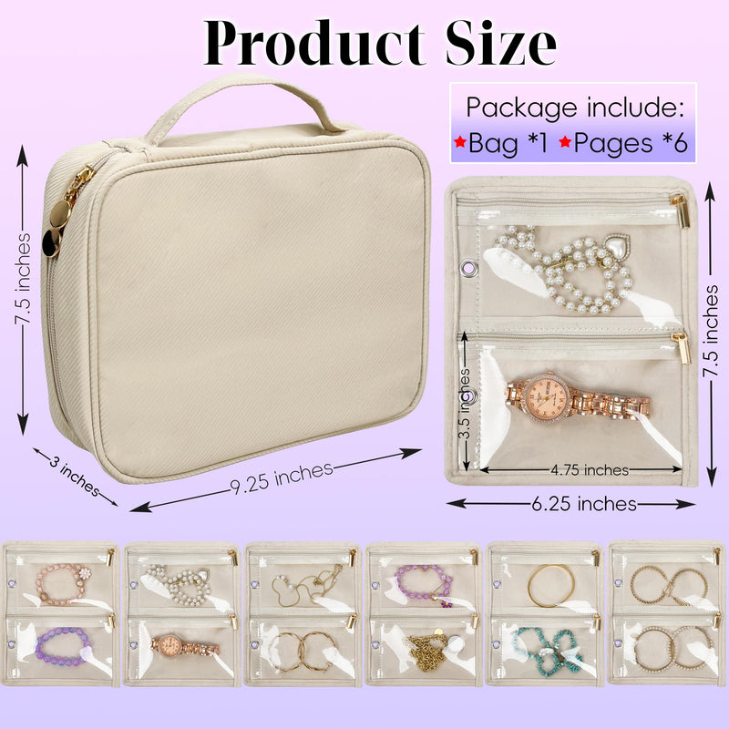 2 PCS Travel Jewelry Organizer Cases,Small Jewelry Bags with Clear Zipper Velvet Pouches for Traveling