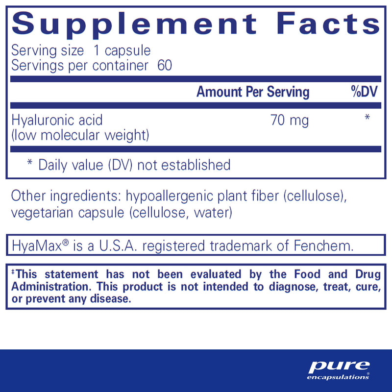 [Australia] - Pure Encapsulations Hyaluronic Acid - for Skin Hydration, Joint Lubrication & Joint Health* - Effective Absorption - Gluten Free - Vegan & Non-GMO - 60 Capsules 60 Count (Pack of 1) 