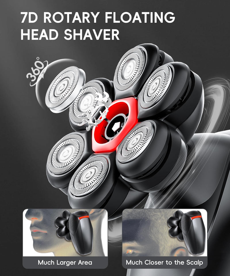 [Australia] - Head Shaver for Bald Men - 7D Magnetic Rotary Electric Razor, IPX8 Waterproof for Wet & Dry Use, with LED Display, USB-C Charging & 5-in-1 Grooming Kit Black 