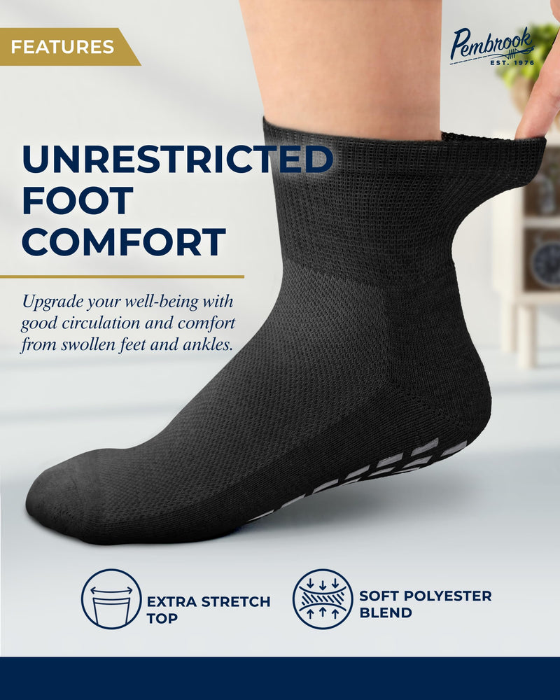 [Australia] - Pembrook 6 Pairs Diabetic Ankle Socks for Men & Women with Grips - 12 Colors Neuropathy Socks for Men | Non Slip Edema Socks Large 2 Black, 2 Grey, 2 White 