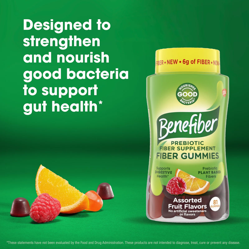 [Australia] - Benefiber Prebiotic Fiber Supplement Gummies for Digestive Health, Assorted Fruit Flavor - 81 Count 1 Count (Pack of 81) 