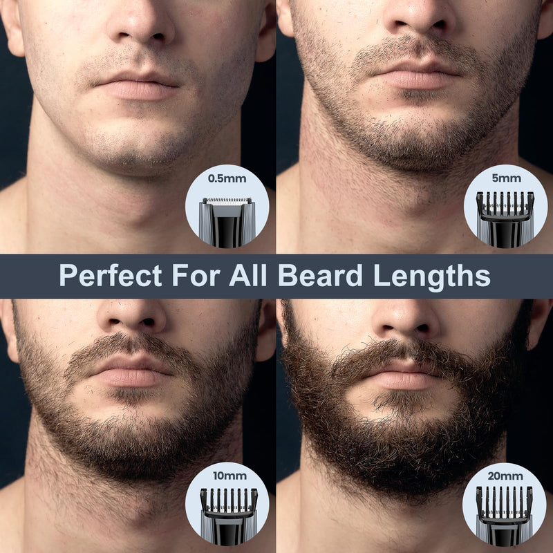 [Australia] - YIRISO beard trimmer, men's trimmer, beard trimmer with ultra-sharp blade, 40 length settings, battery and mains operation, 60 min. wireless running time, gift for man 