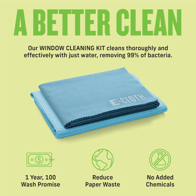 E-Cloth Window Cleaner Kit - Window and Glass Cleaning Cloth, Streak-free Windows with just Water, Microfiber Towel Cleaning Kit for Windows, Car Windshield, Mirrors - Alaskan Blue Eco Packaging