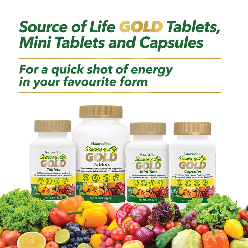 NaturesPlus Source of Life Gold Capsules - Whole Food Based Multivitamin for Men and Women, Energy, Immune, Focus - Gluten Free, Vegan - 90 Capsules