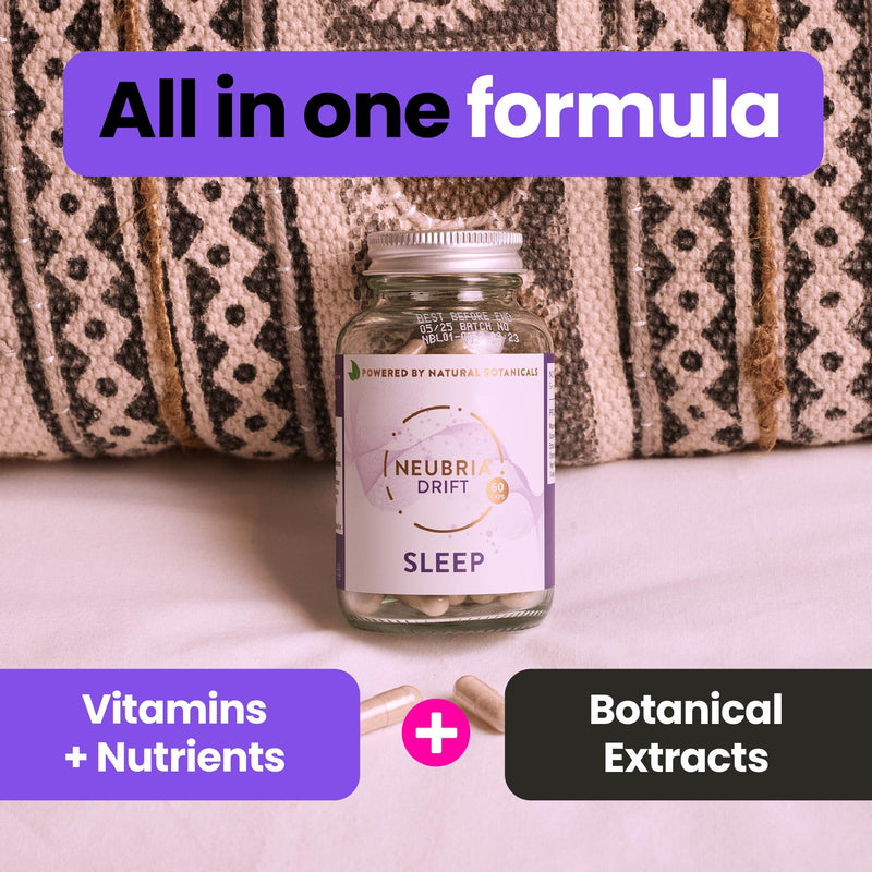 NEUBRIA Drift Sleep Supplement - Non Melatonin Herbal Sleep Blend for Adults with Lemon Balm, Hops, Chamomile, Saffron, L-Tryptophan, Magnesium & Vitamin D - Calm Night Sleeping Tablets - 60 Capsules Drift - Sleep 60 Capsules