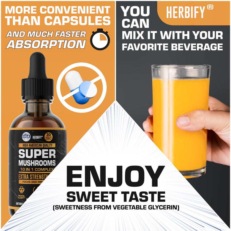 [Australia] - Mushroom Supplement - Lions Mane Reishi Cordyceps Chaga Turkey Tail Inulin & More Mushrooms For Immune Support, Energy - Premium Nootropic Brain Supplements For Memory And Focus - Made in USA 2 FL Oz 