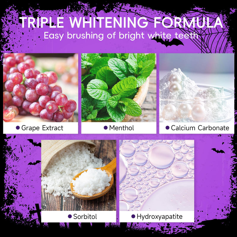 [Australia] - Teeth Whitening Powder Purple Teeth Whitening Kits Natural Tooth Powder Halloween Theme Favors Gifts Set Powder Toothpaste for Men Women Tooth Stain Removal 